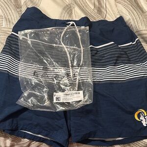 LA Rams Men's Blue Swim Trunks with Rams Logo. New